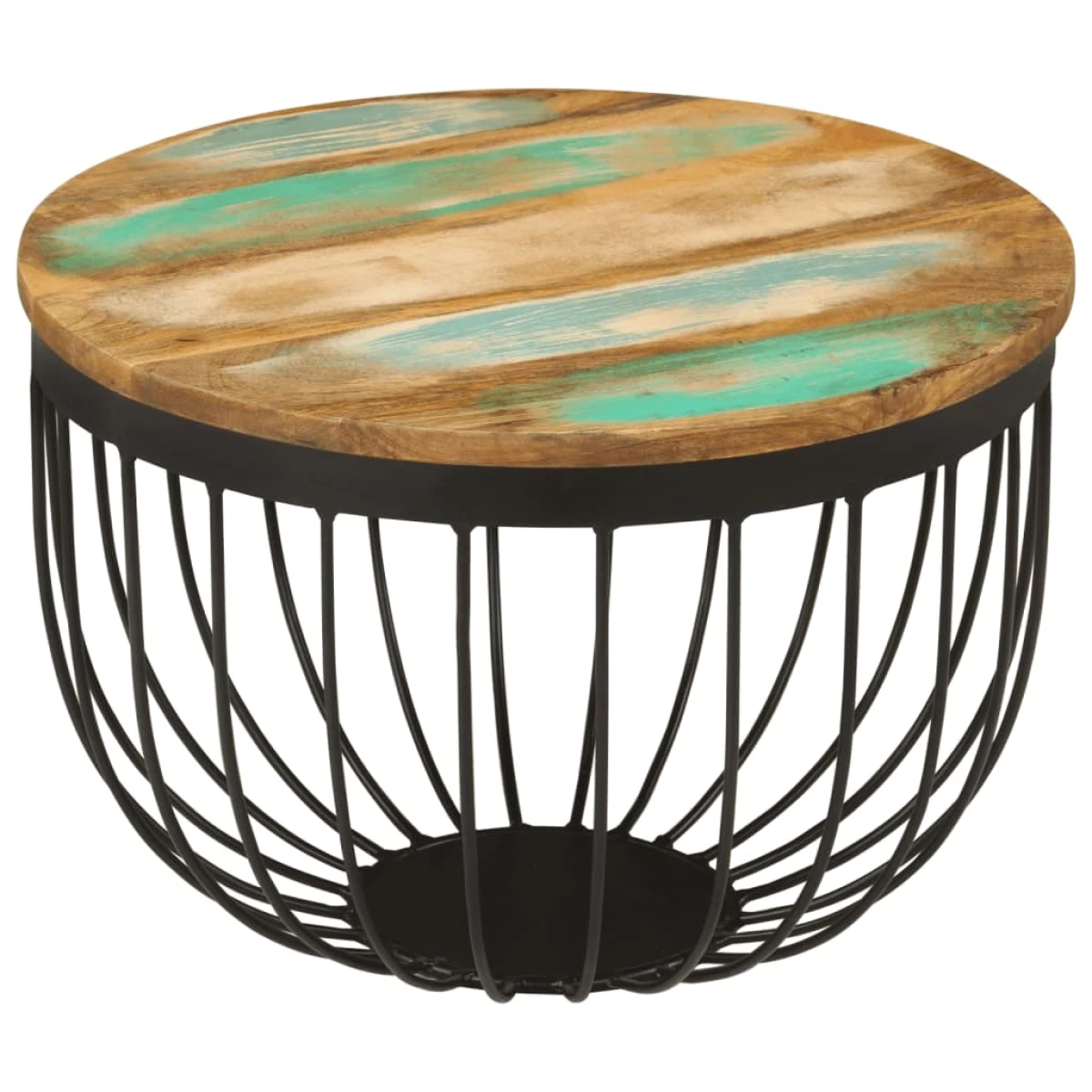 vidaXL VidaXL Round Coffee Table Diameter 50cm Height 35cm Reclaimed Wood Top Industrial Wire Base Living Room - Coffee Table