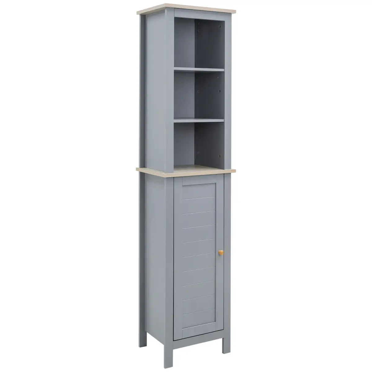 Unbranded kleankin Bathroom Floor Tall Cabinet Storage Unit w/ Cupboard Adjustable Shelf - Display Cabinet