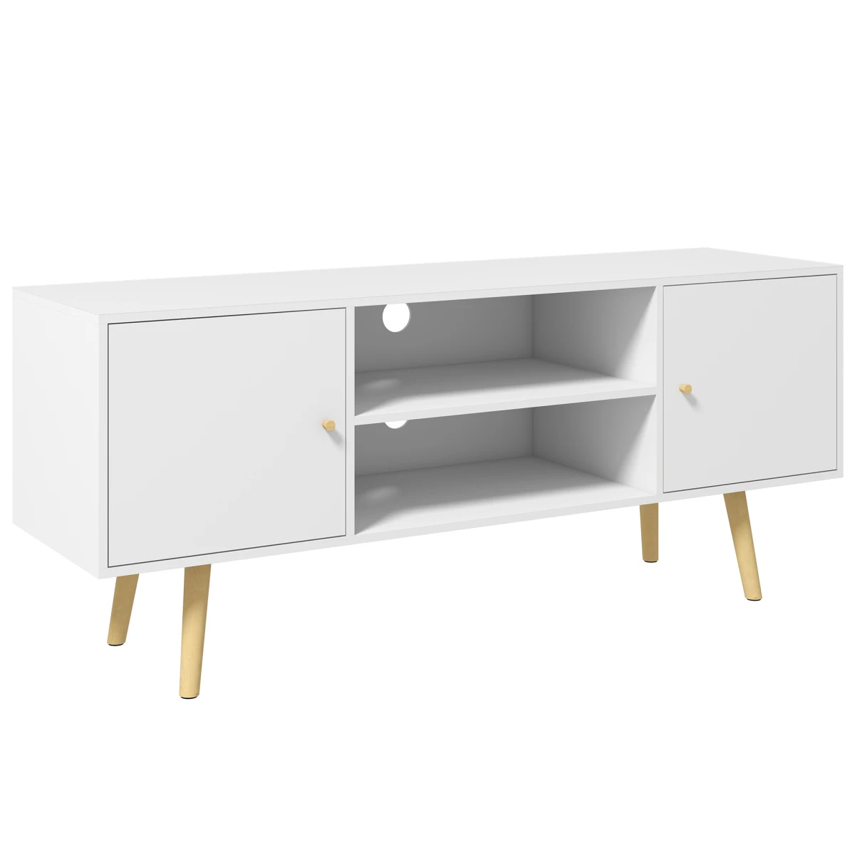 White TV Stand Cabinet 55 Inch Cable Management Living Room - TV Unit