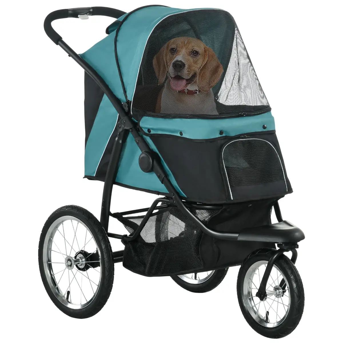 AIYAPLAY PawHut 3 Wheel Pet Stroller, for Medium Small Dogs, Foldable Cat Pram - Green - Pet Carrier