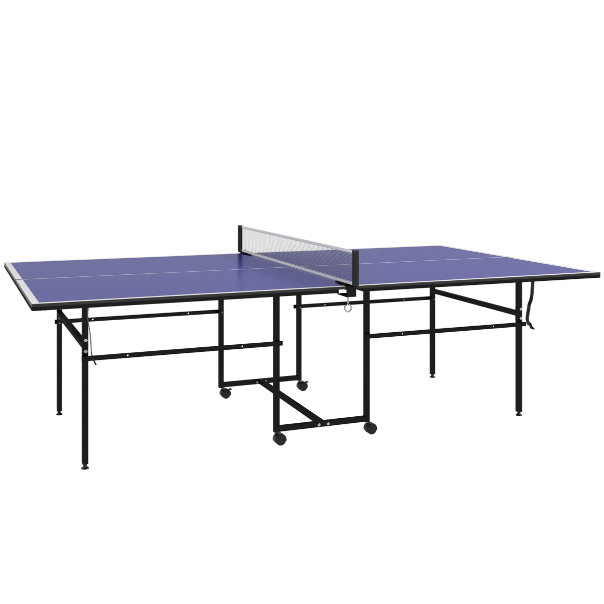 SPORTNOW 9FT Folding Table Tennis Table w/ 4 Wheels, for Indoors, Blue - from SPORTNOW