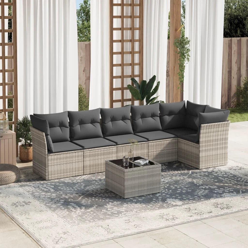 vidaXL vidaXL 6 Piece Garden Sofa Set with Cushions Beige Poly Rattan - Garden Sofa Sets