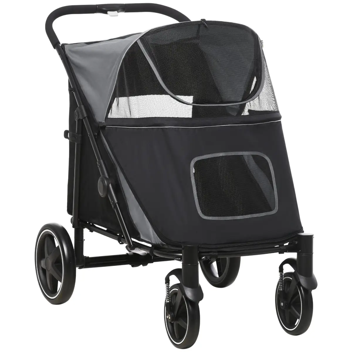 PawHut PawHut Foldable Dog Carriage w/ Universal Wheels, Shock Absorber - Black - Pet Carrier