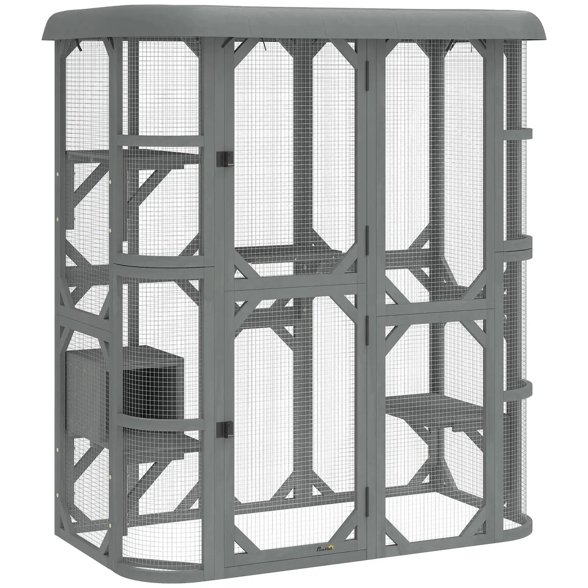 PawHut Catio Outdoor Cat Enclosure, Wooden Cat House with Platforms, Condo and Waterproof Cover for 2?3 Kittens, Grey - from PawHut