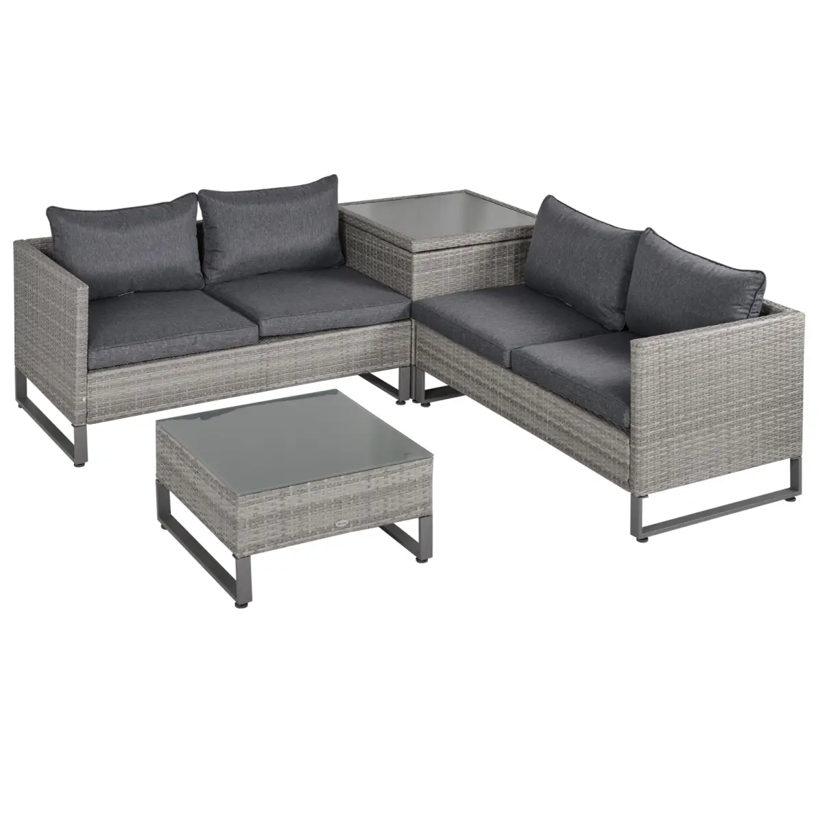 Outsunny Outsunny 4 PCs Rattan Wicker Sofa Set Conservatory Furniture w/ Side Storage Box - Garden Sofa Sets