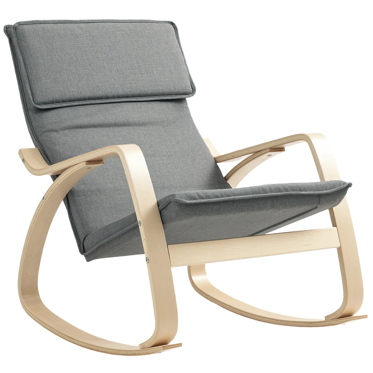 HOMCOM Rocking Chair Standard Size High Back with Headrest Linen Feel Grey for Living Room and Relaxation by HOMCOM