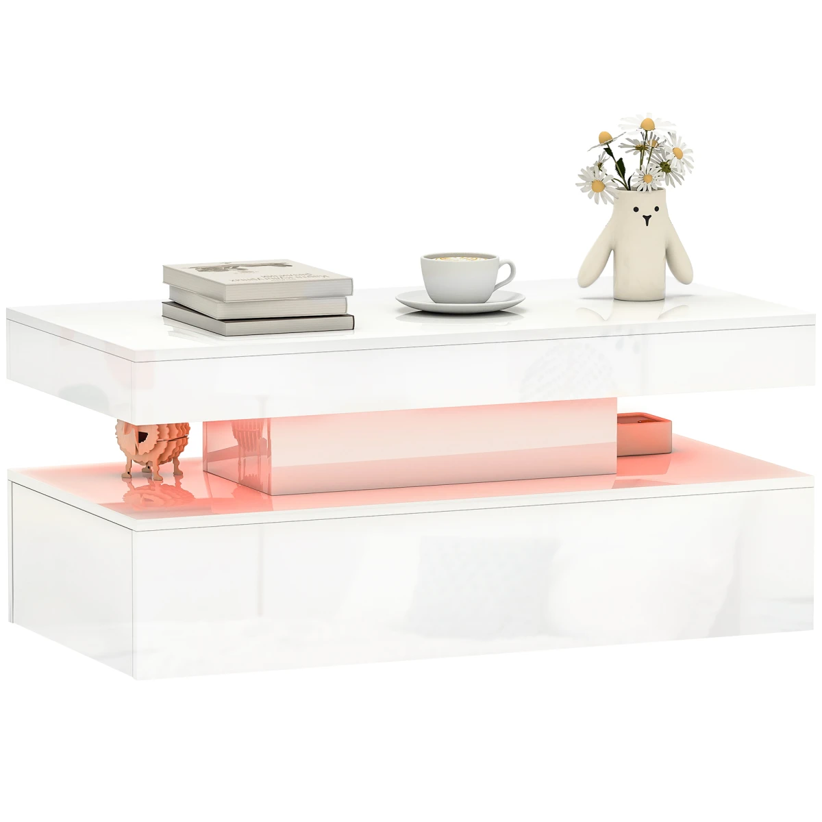 HOMCOM LED Coffee Table With RGB Light Living Room - Coffee Table