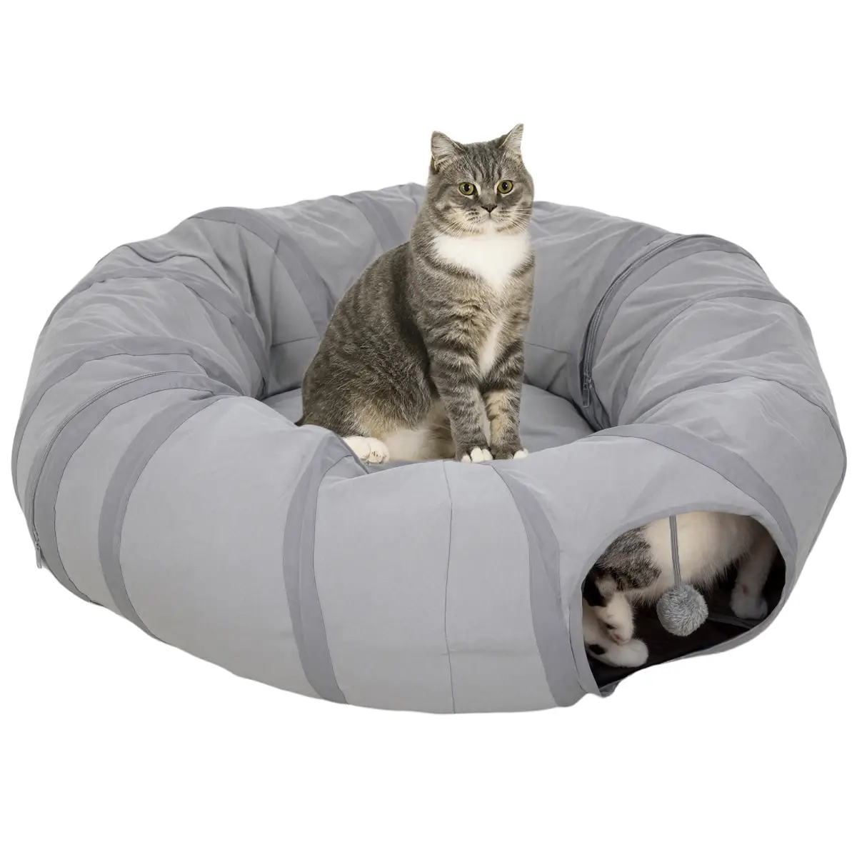 PawHut PawHut 2 in 1 Cat Tunnel with Bed, Cat Play Tunnel for Indoor Cats, Grey - Cat Beds