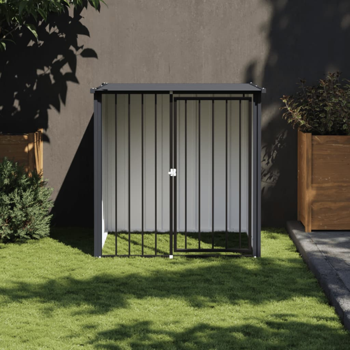 vidaXL Dog House with Roof Black 110x103x109 cm Galvanised Steel - from vidaXL