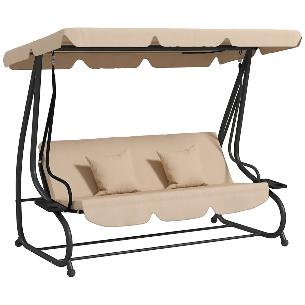 Outsunny Outsunny 2-in-1 Garden Swing Chair for 3 Person w/ Adjustable Canopy Light Brown - Hammocks