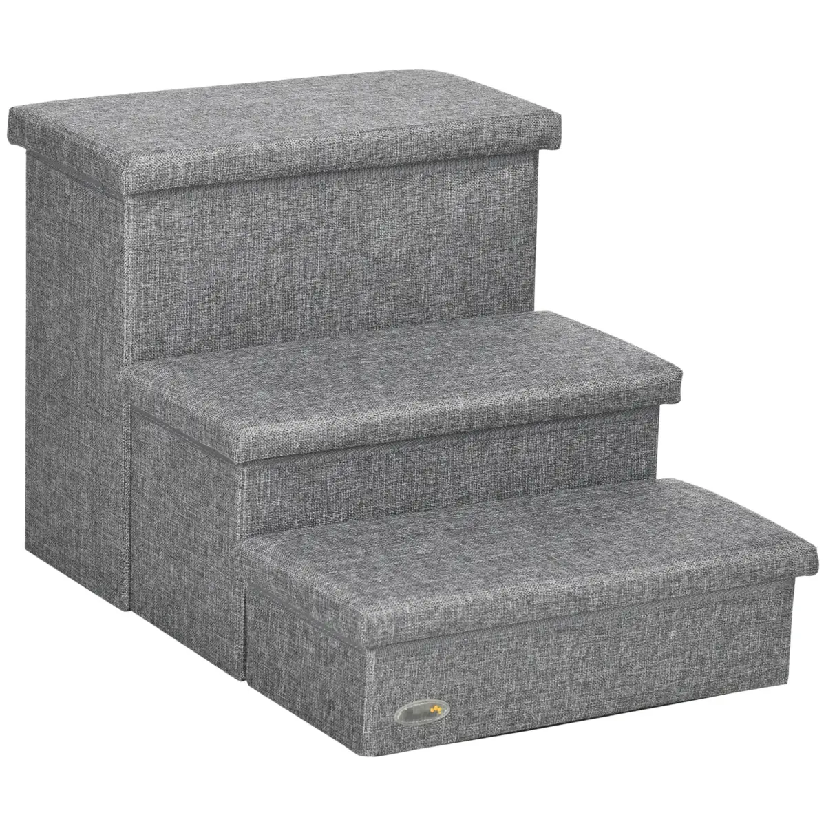 PawHut PawHut 3 Step Dog Steps with Storage Boxes, Cat Stairs for Bed Sofa, Light Grey - Dog Steps