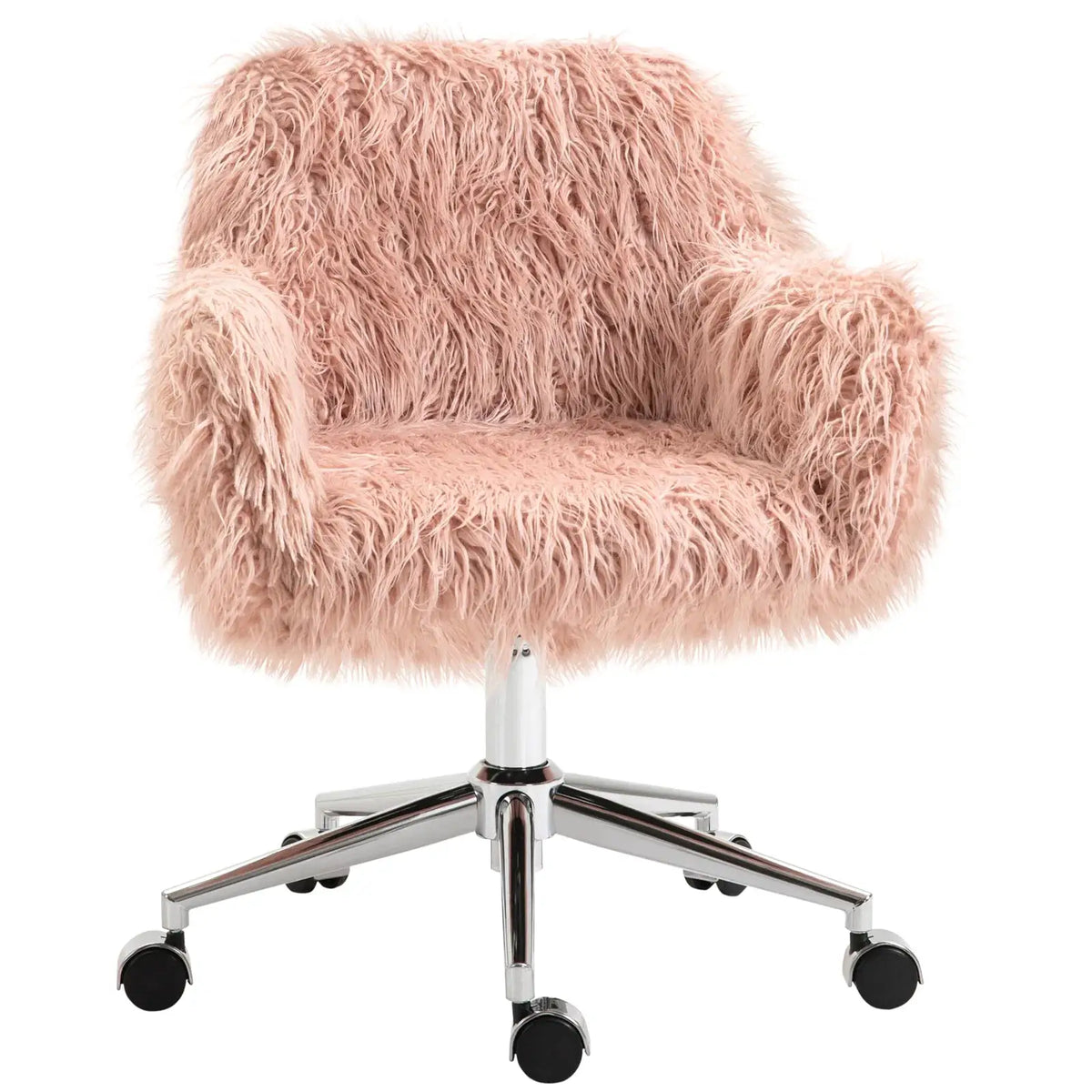Vinsetto Faux Fur Desk Chair, Rolling Swivel Makeup Chair with Adjustable Height, Armrets for Home Office, Bedroom, Pink - from Vinsetto