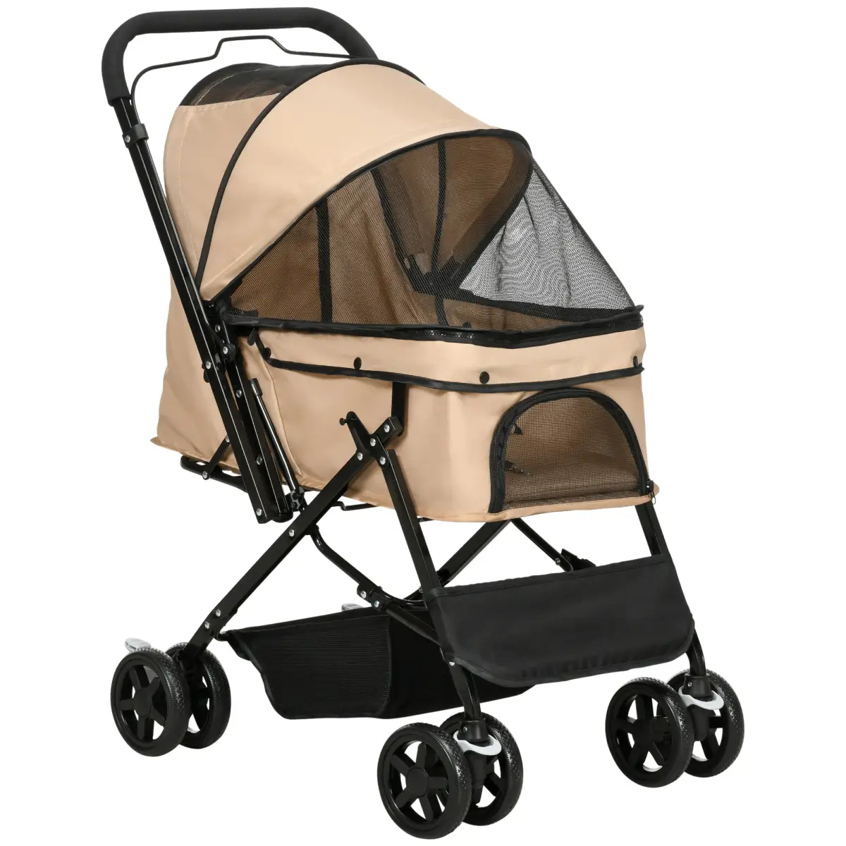PawHut Pet Stroller Dog Foldable Travel Carriage with Reversible Handle, Brown - Pet Carrier
