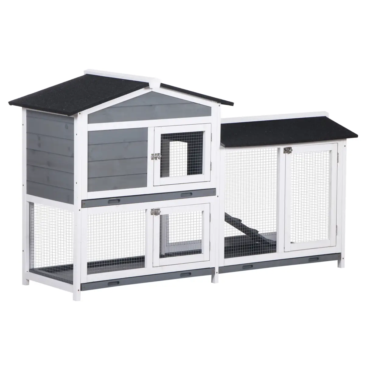 PawHut PawHut 2-Tier Wooden Rabbit Hutch Guinea Pig House Pet Cage Outdoor w/ Tray Ramp - Rabbit Hutch
