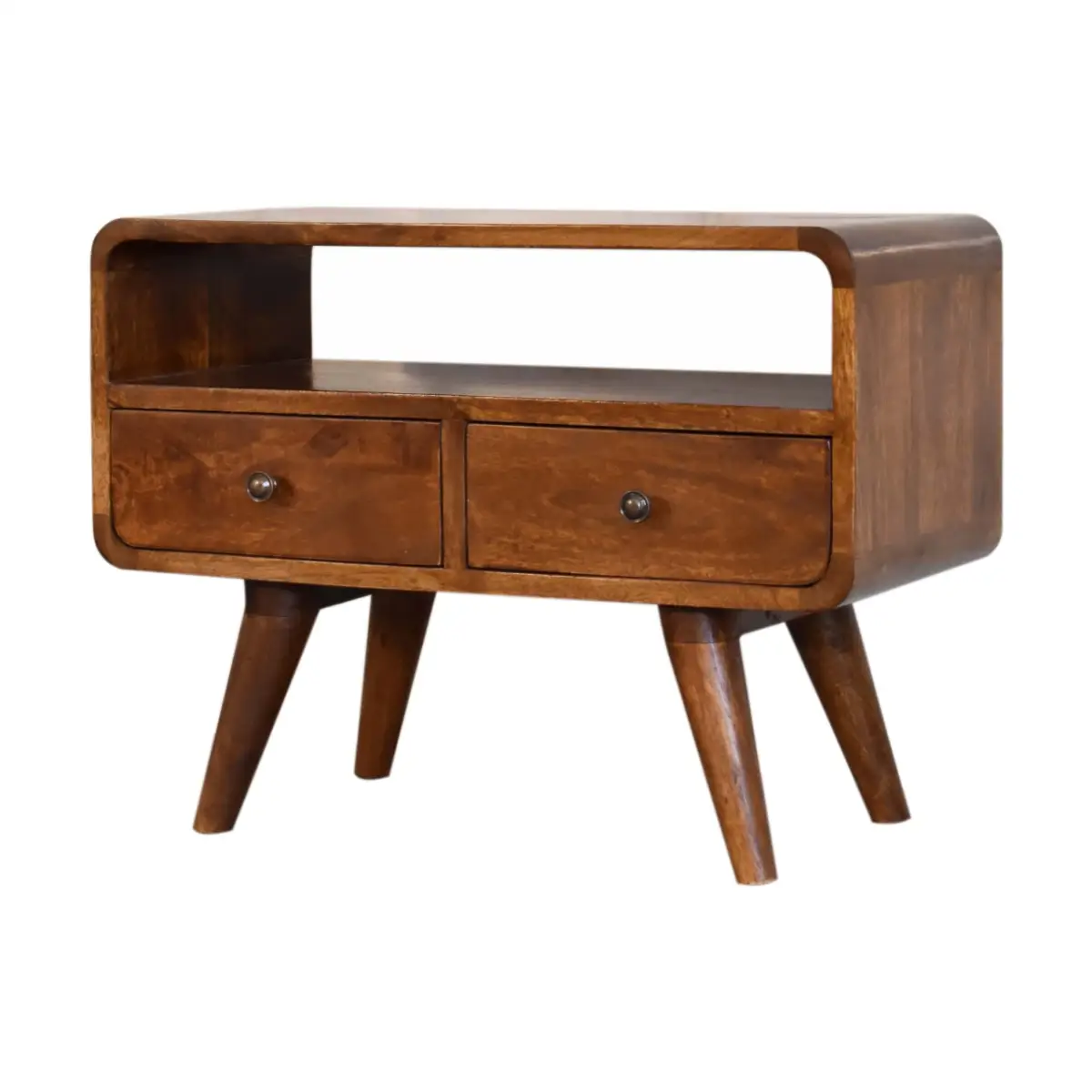 Artisan Furniture Artisan Furniture Solid Wood Mini Chestnut Curved Media Unit with 2 Drawers, Brown, 2Drawers - TV Unit
