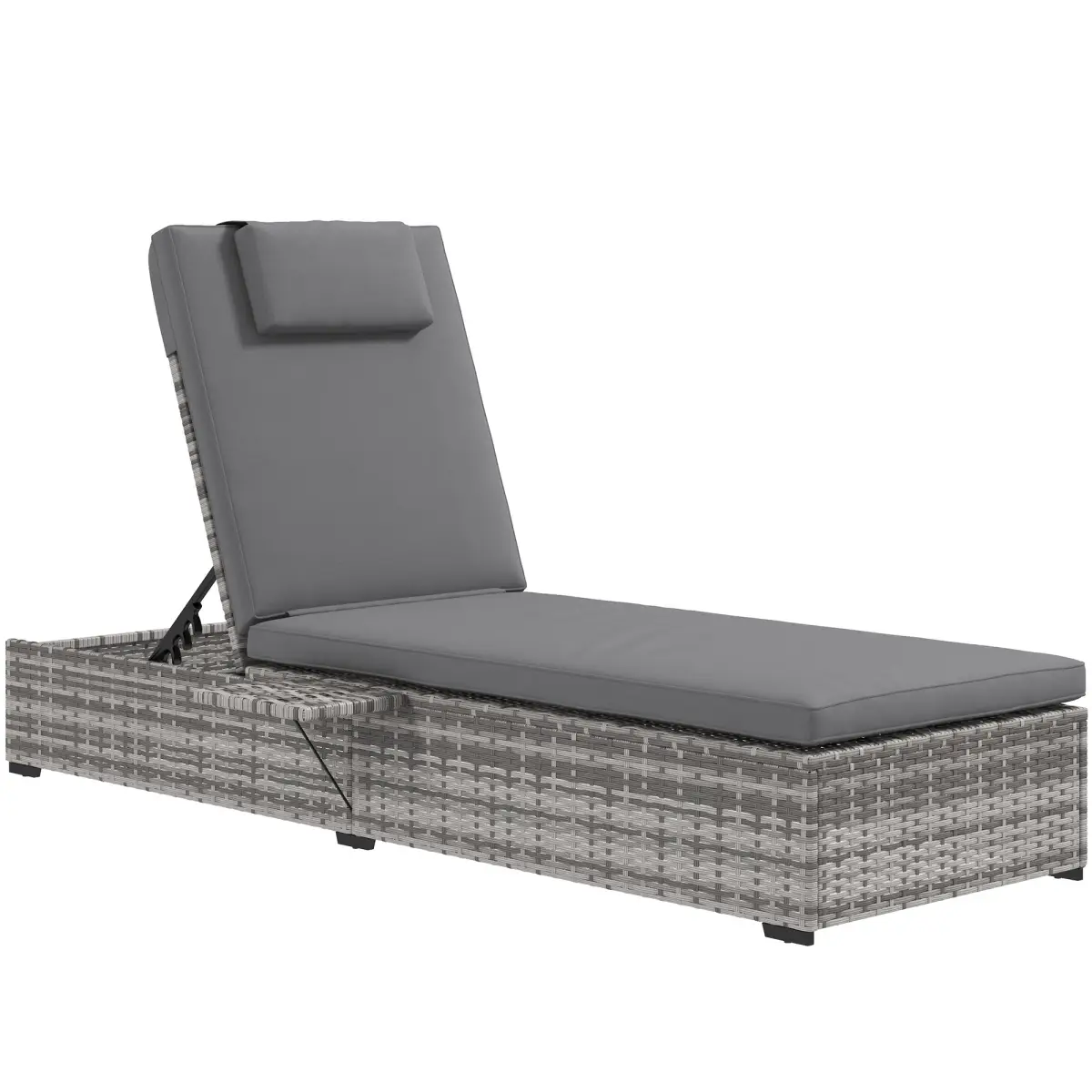 Outsunny Outsunny Rattan Lounger with Cushion, 5-Level Reclining Rattan Sun Lounger, Grey - Sun Lounger