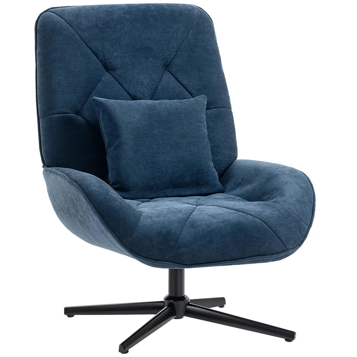 HOMCOM Accent Chair, Chenille Upholstered Swivel Armchair with Lumbar Pillow, High Back, Deep Seat and Metal Legs, Dark Blue - from HOMCOM