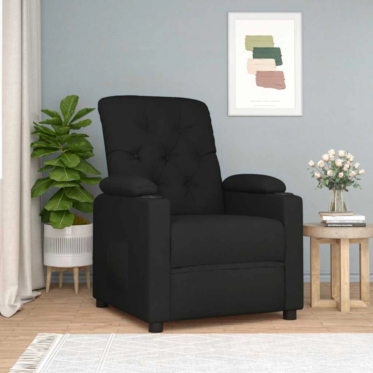 VidaXL Black Fabric Recliner Chair Small Cushioned Armrests by vidaXL