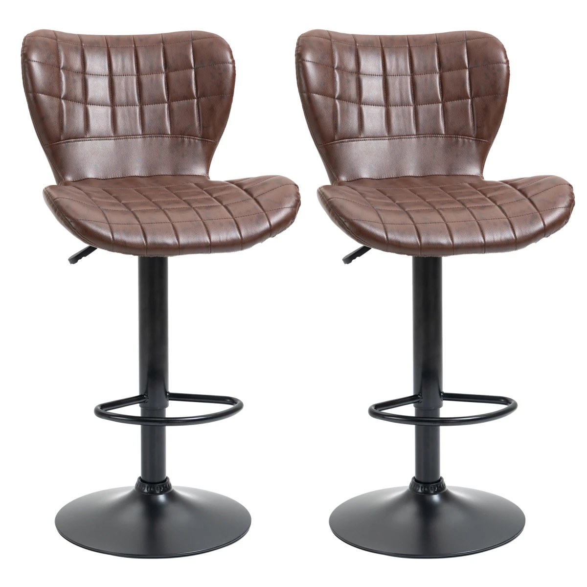 Set of 2 Adjustable Height Swivel Bar Chairs in PU Leather with Backrest Brown by HOMCOM