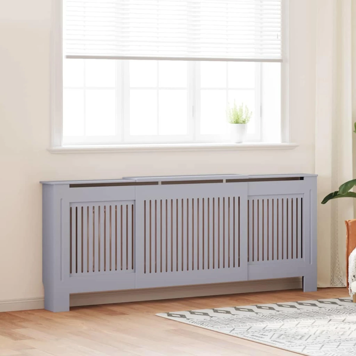 vidaXL vidaXL Radiator Cover 142-205x20.5x81.5 cm Slatted Grey for Living Room Decor Indoor Use - Radiator