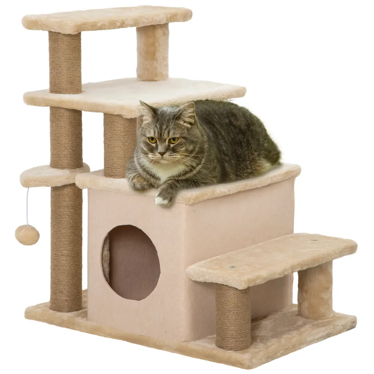 PawHut Dog Steps for Bed 4 Step Pet Stairs Cat House with Detachable Cover - Cat House
