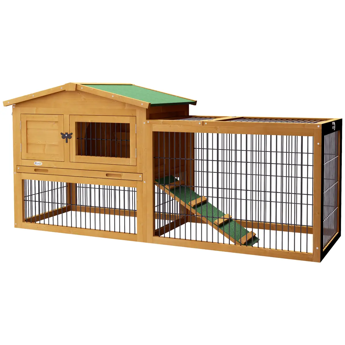 PawHut Pawhut Rabbit Hutch Pet House Outdoor Run Design w/ Water-Resistant Paint Ramp - Rabbit Hutch