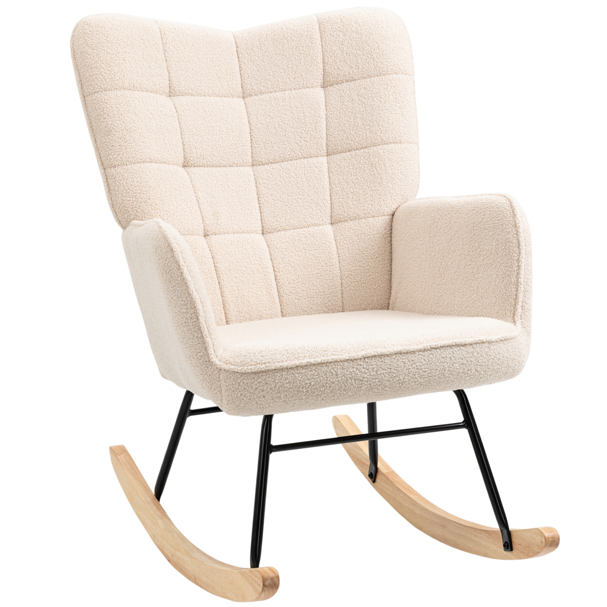 HOMCOM Wingback Rocking Chair for Nursing w/ Steel Frame and Wooden Base Beige - from HOMCOM
