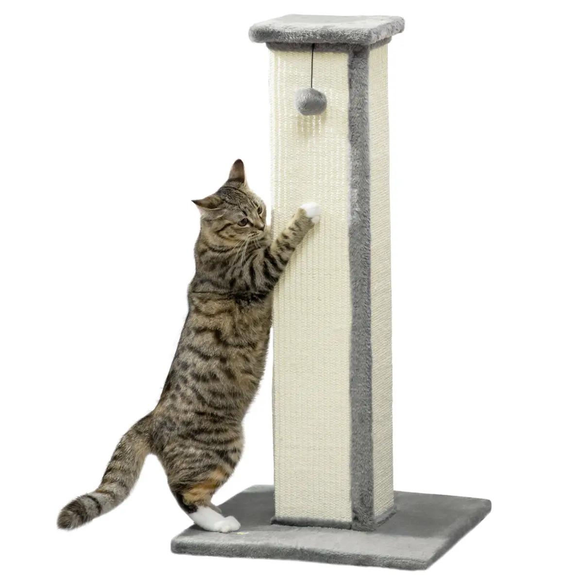 PawHut Cat Scratching Post 81cm Cat Scratcher w/ Natural Sisal Rope Hanging Ball Grey - Cat Tree