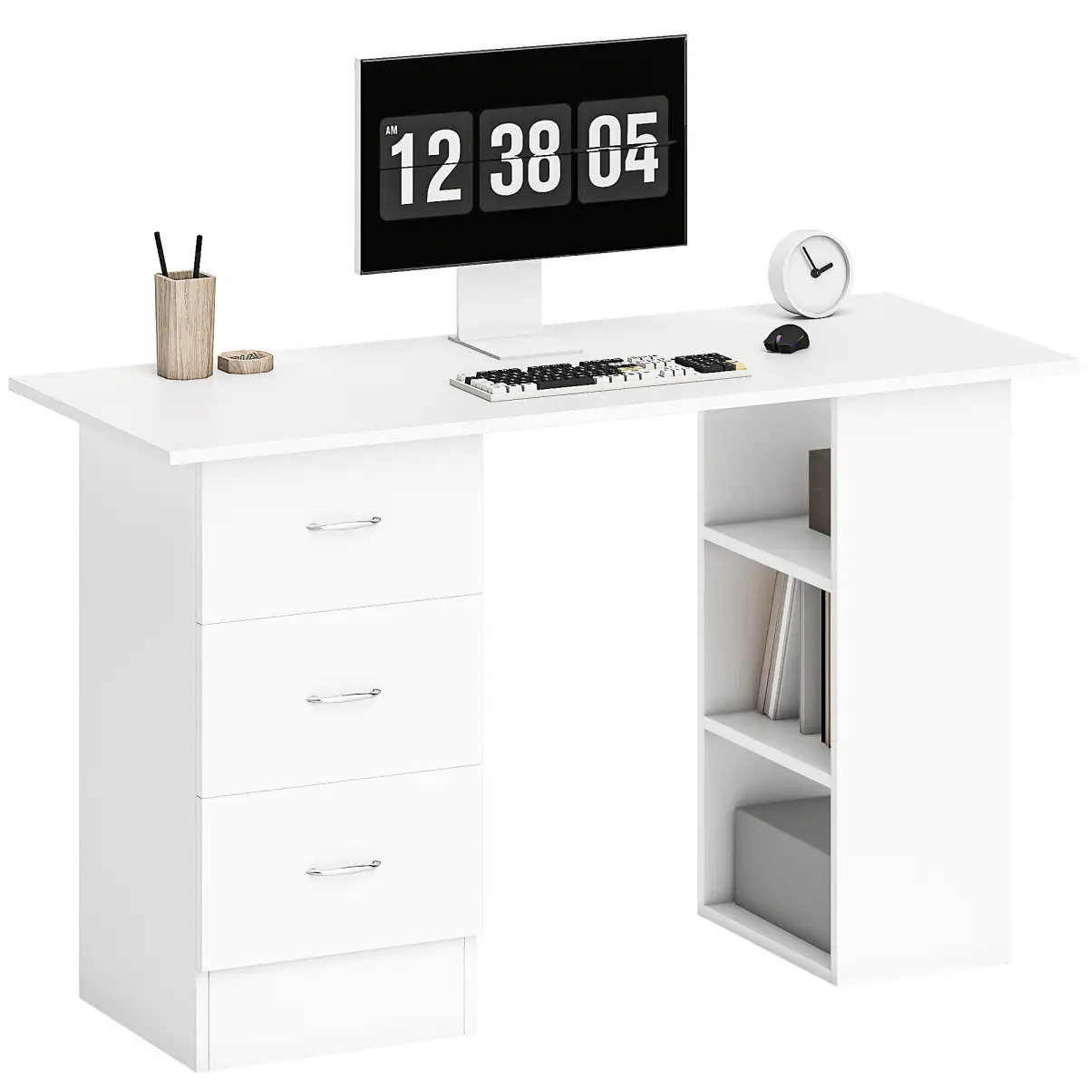 HOMCOM HOMCOM 120cm Computer Desk PC Table Workstation w/ 3 Shelf & Drawers White - Desk