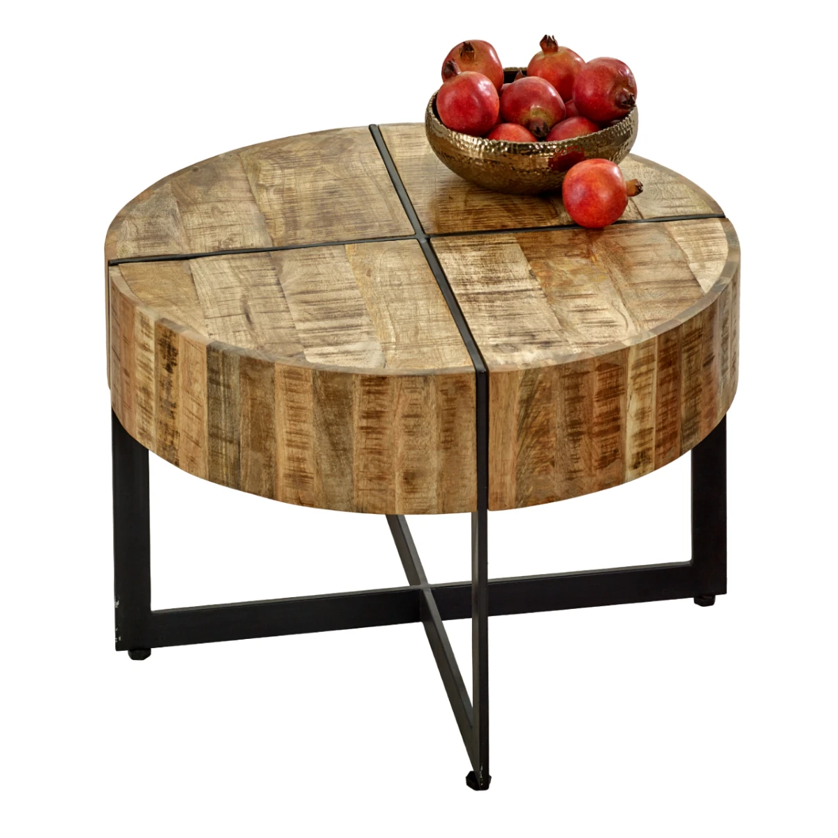 Surrey Round Coffee Table Eco Sourced Solid Mango Wood Inlaid Metal Legs Handmade In India by Indian Hub