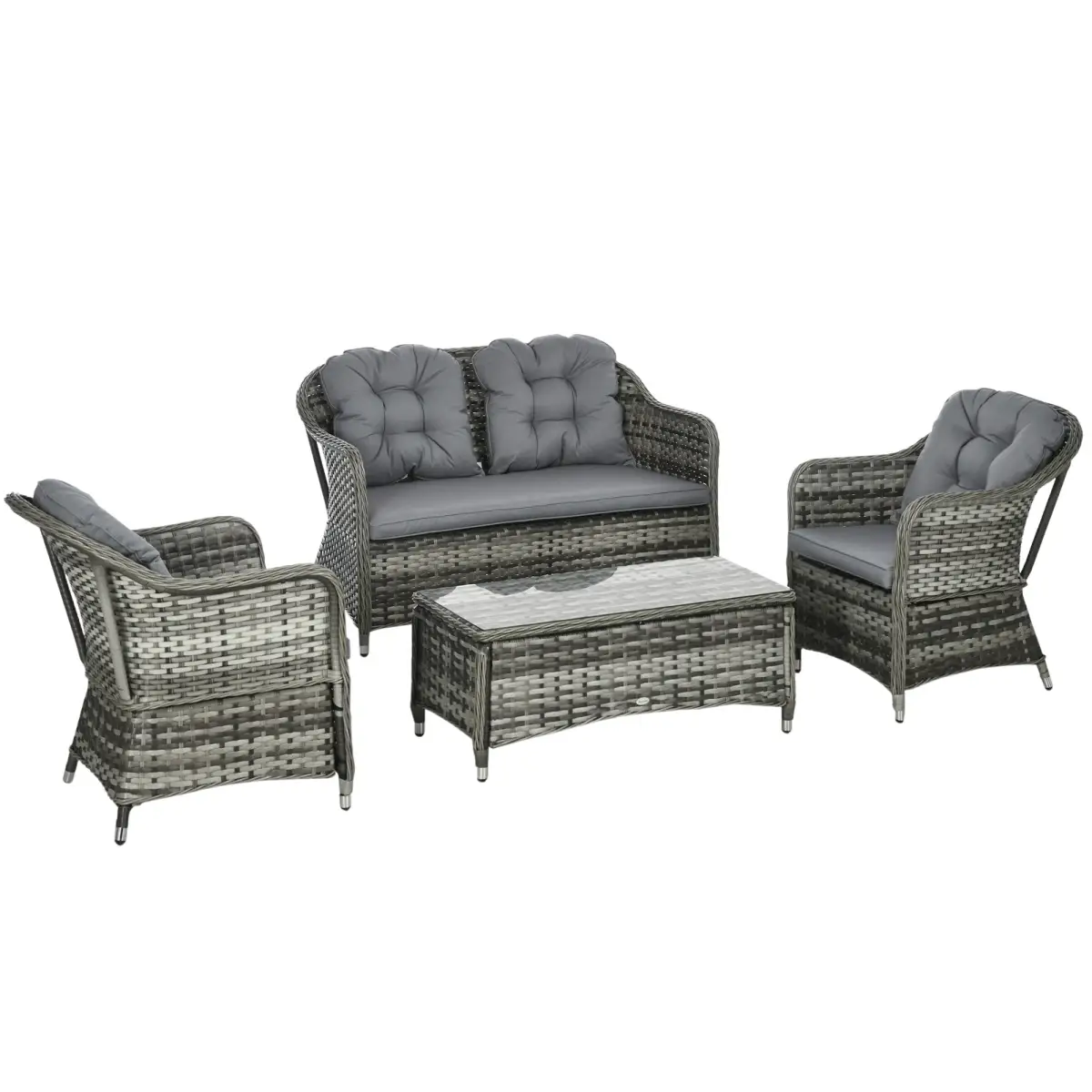 Outsunny Outsunny 4 Pieces Rattan Sofa Set Outdoor Conservatory Furniture with Cushions - Garden Sofa Sets