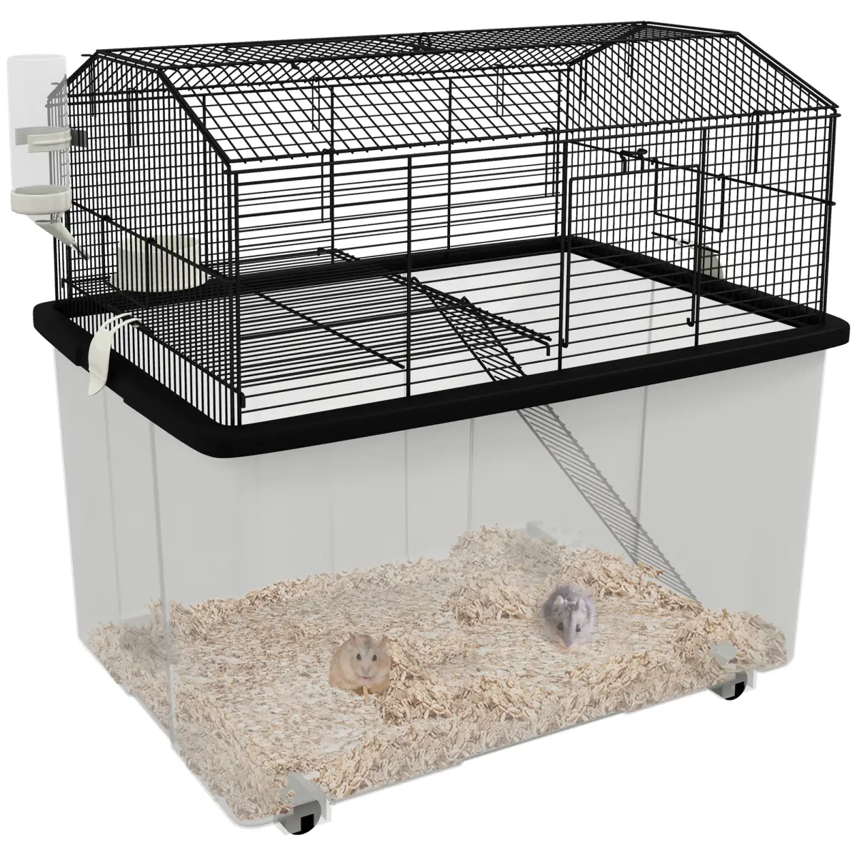 PawHut PawHut Hamster Cage, Two-Tier Gerbil Cage w/ Deep Bottom, Ramp, Food Dish - Pet Cage