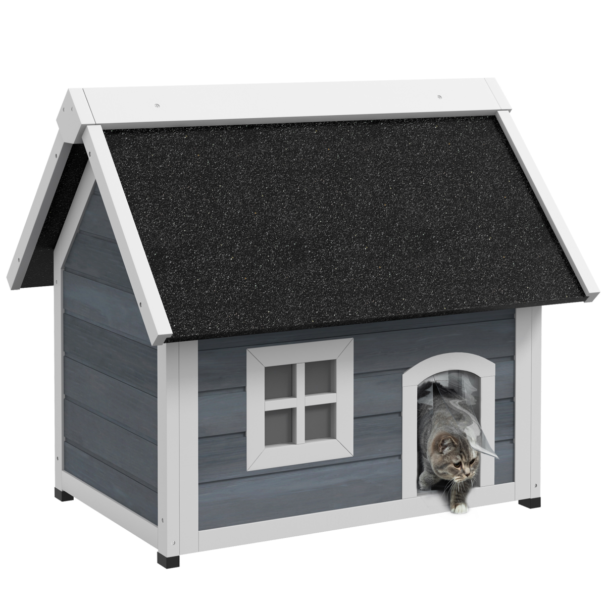 Outdoor Cat House For Feral Cats With Openable Asphalt Roof By PawHut Grey Weatherproof Wood Frame