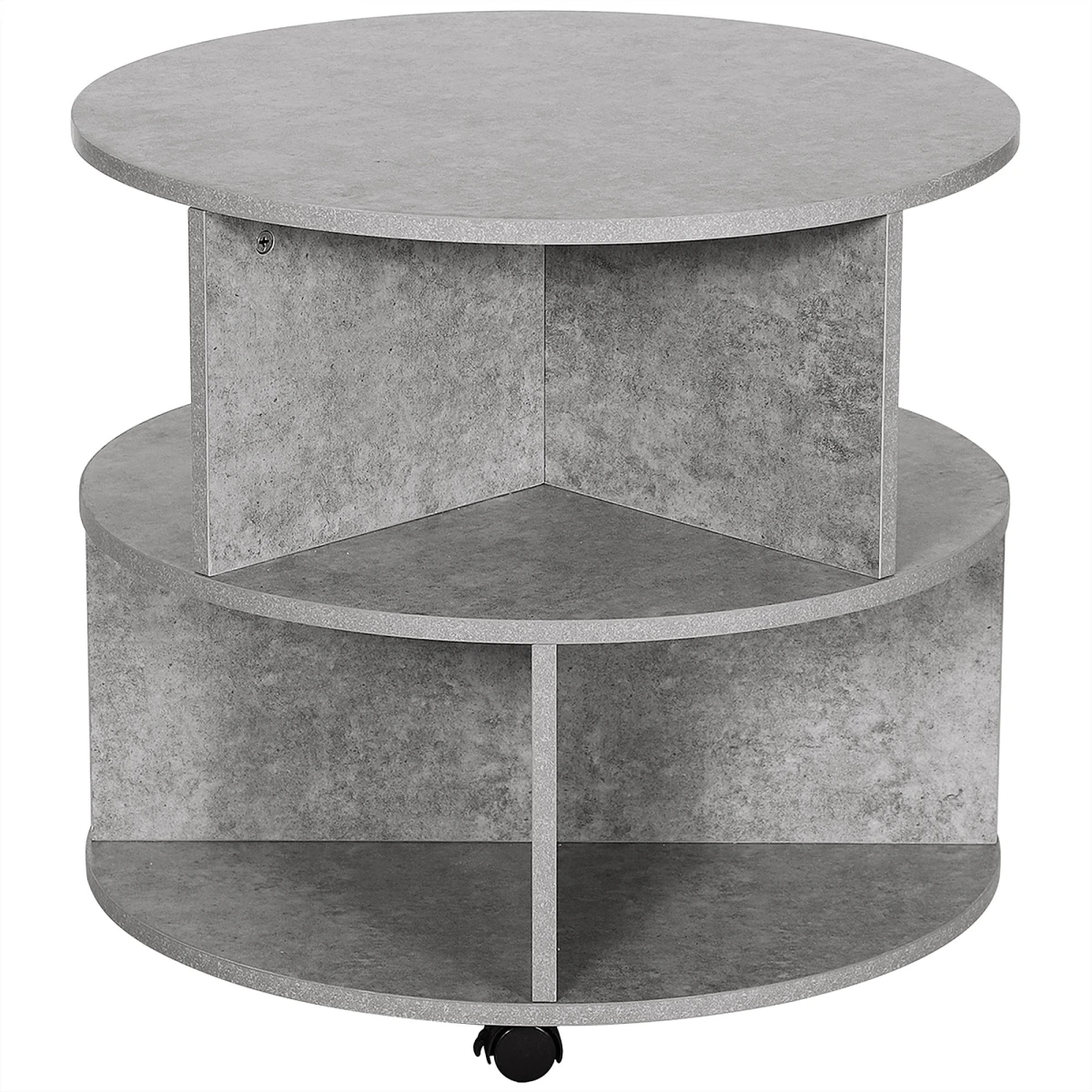 HOMCOM Concrete Finish Round Coffee Table 60x39.5cm Two Tier With Sector Shelves For Living Room - Coffee Table