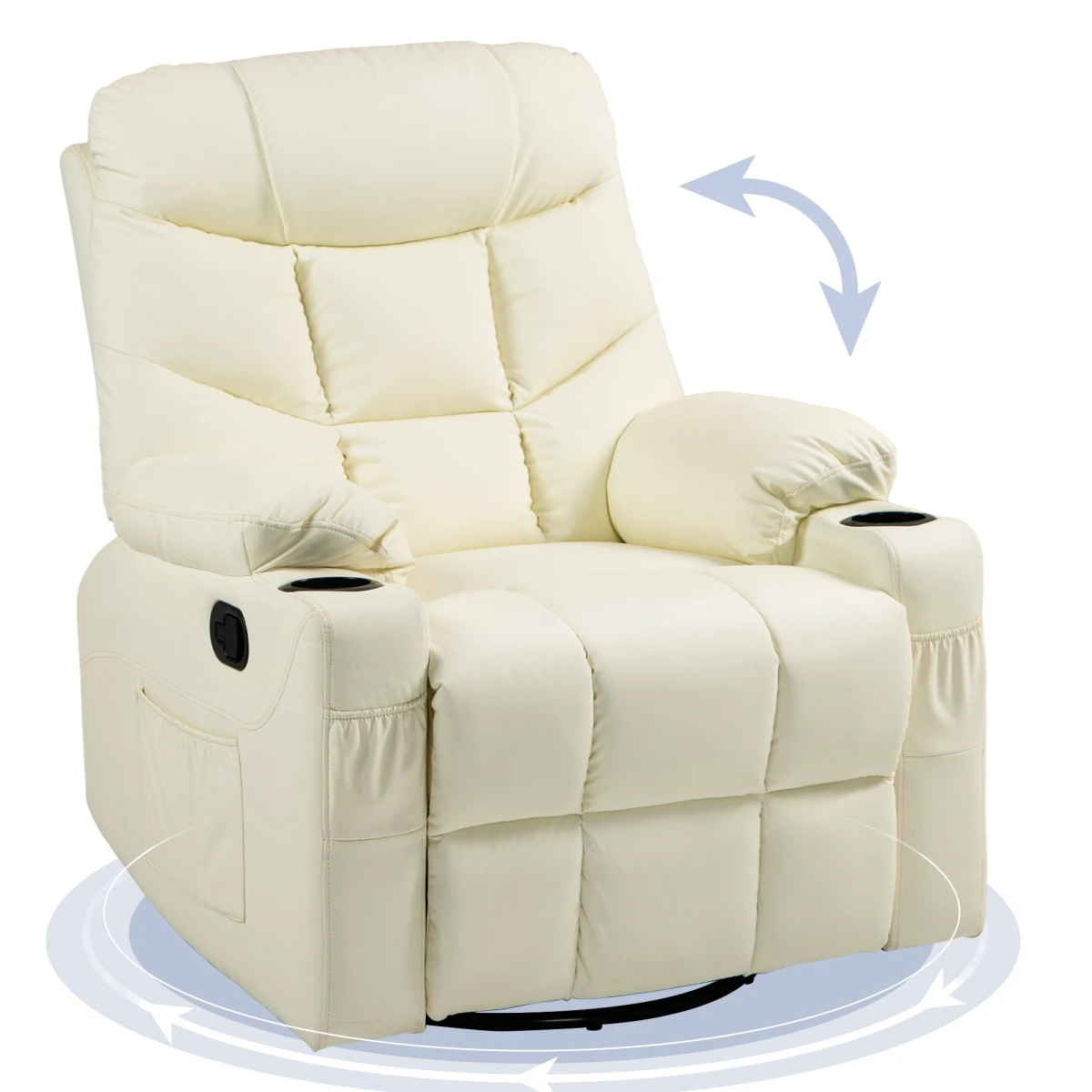 HOMCOM Manual Recliner Chair Cream With Footrest Cupholders - Recliner