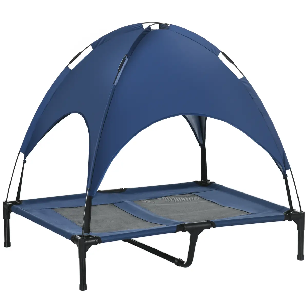 PawHut PawHut 92cm Elevated Dog Bed Cooling Raised Pet Cot UV Protection Canopy Blue - Dog Beds