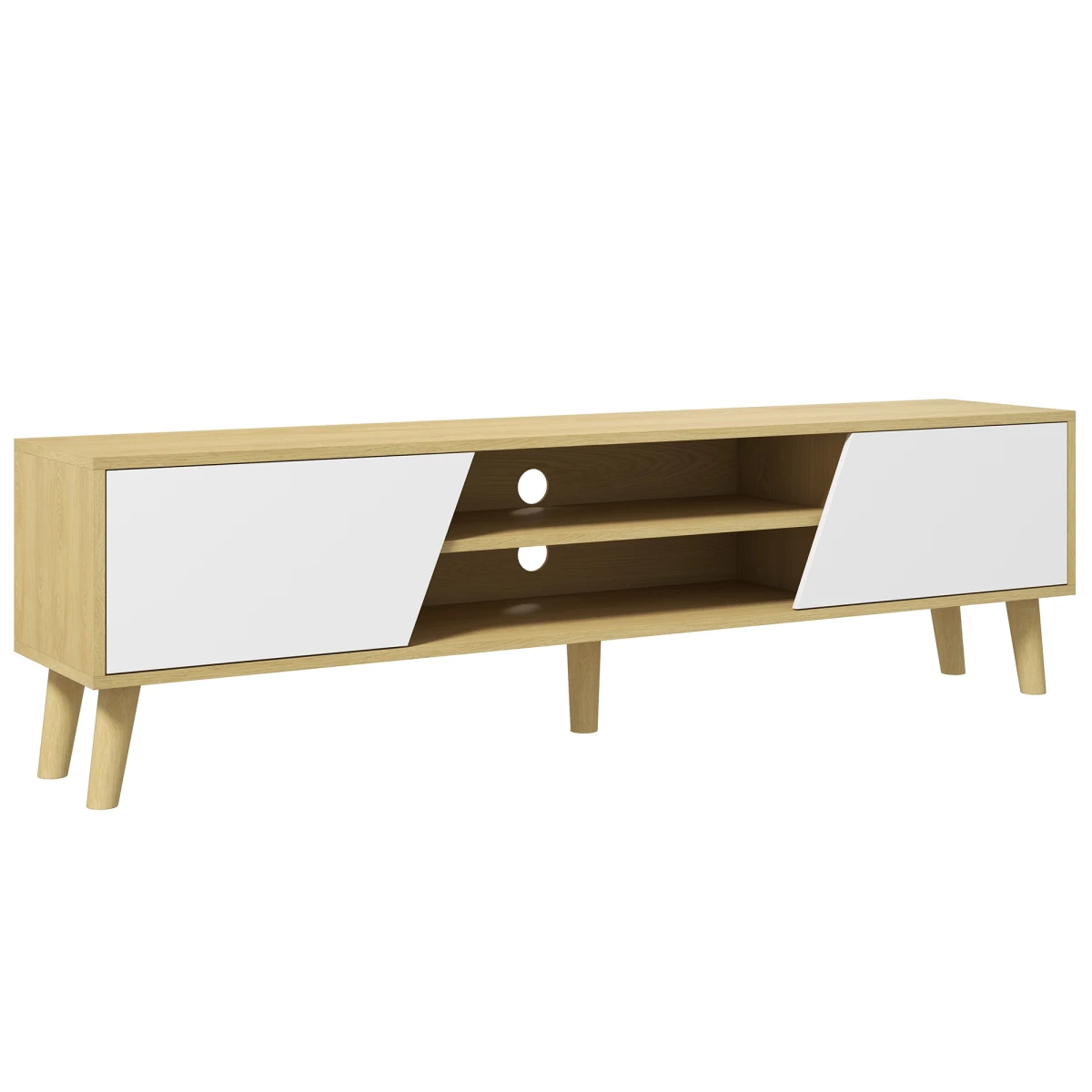 HOMCOM TV Stand 65in Oak With Shelves For Living Room - TV Unit