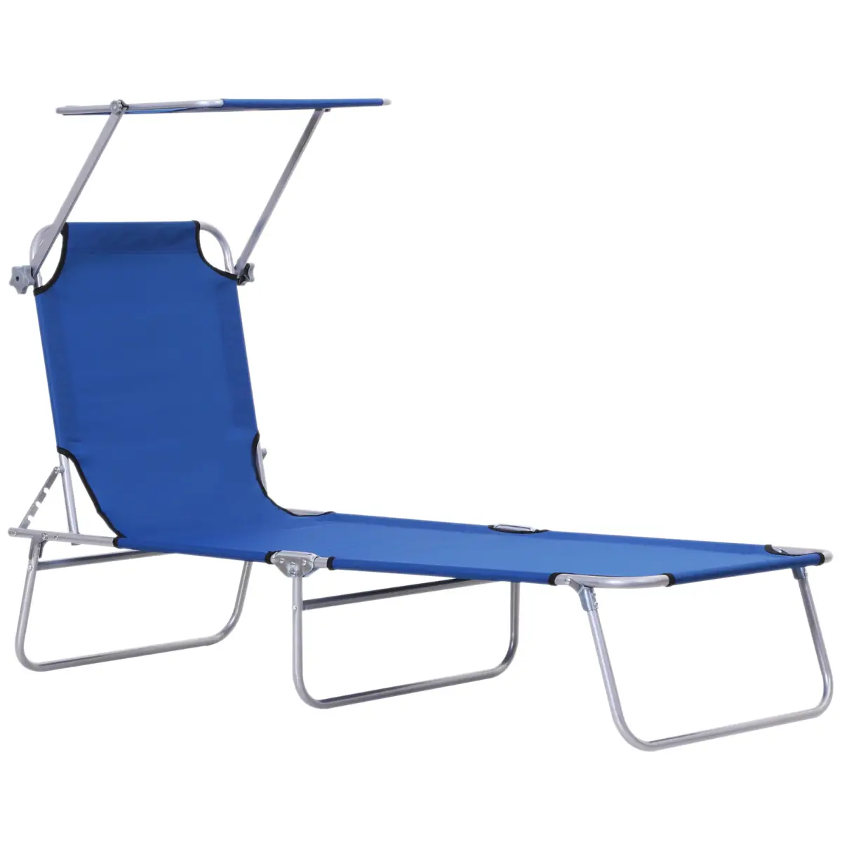 Outsunny Reclining Chair Folding Lounger Seat & Sun Shade Awning Beach, Blue - Folding Chairs