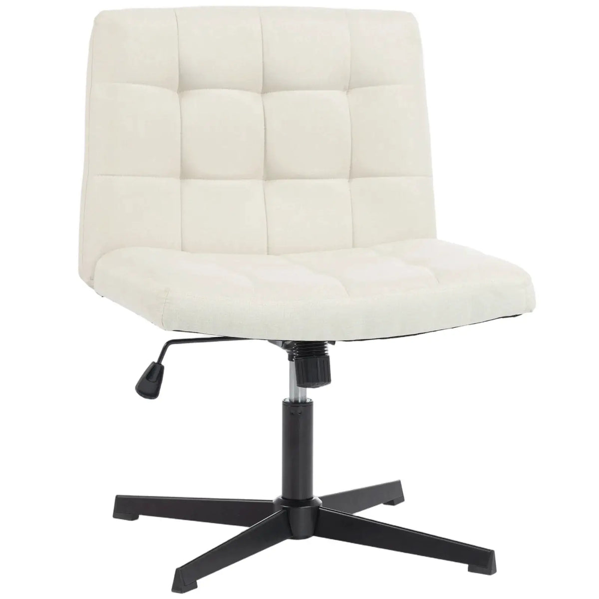 HOMCOM Armless Office Chair, Cross Legged Linen Computer Desk Vanity Chair with Wide Seat, Rocking Function, Beige - from HOMCOM