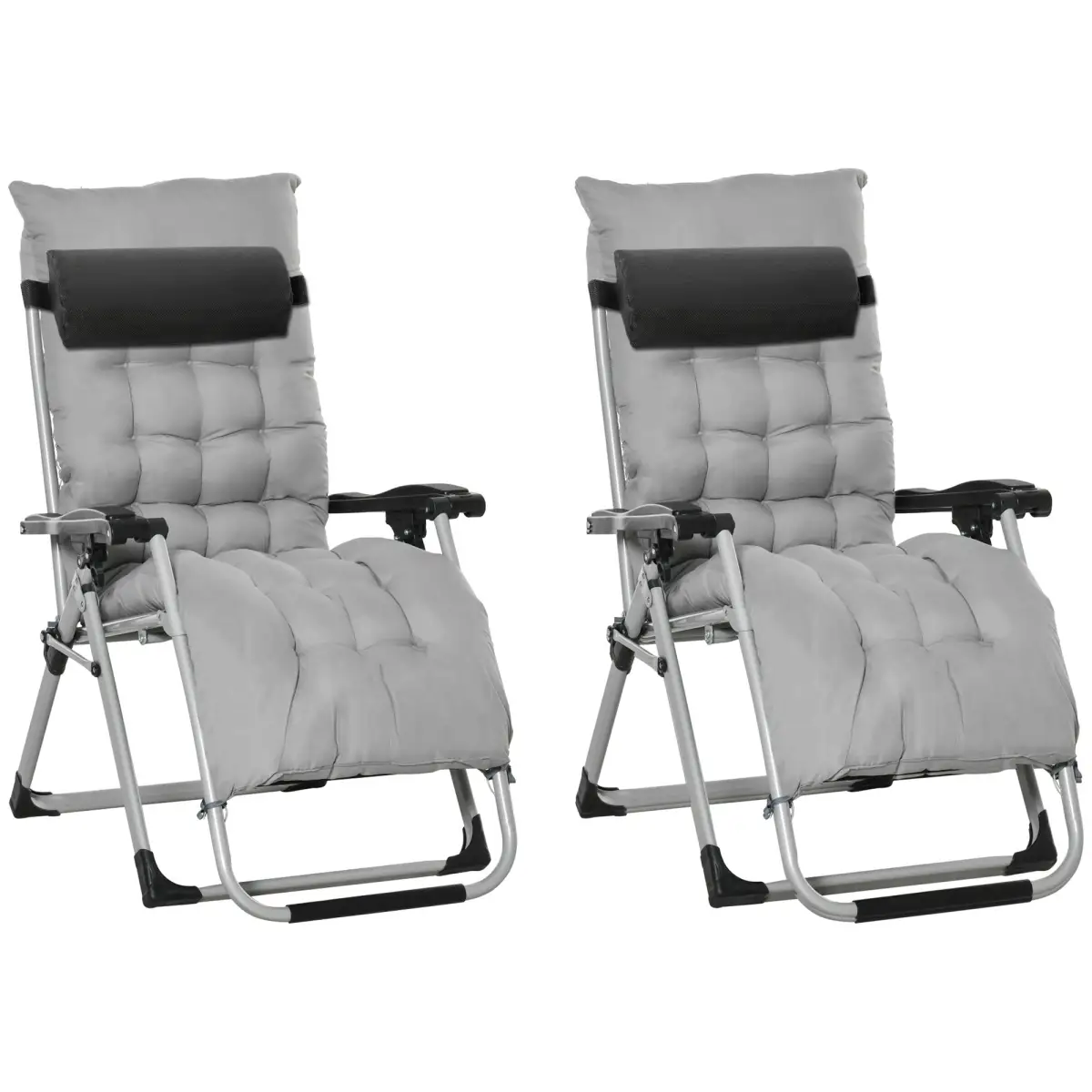 Outsunny Outsunny 2 PCS Reclining Zero Gravity Chair Folding Lounger Cushion Light Grey - Sun Lounger