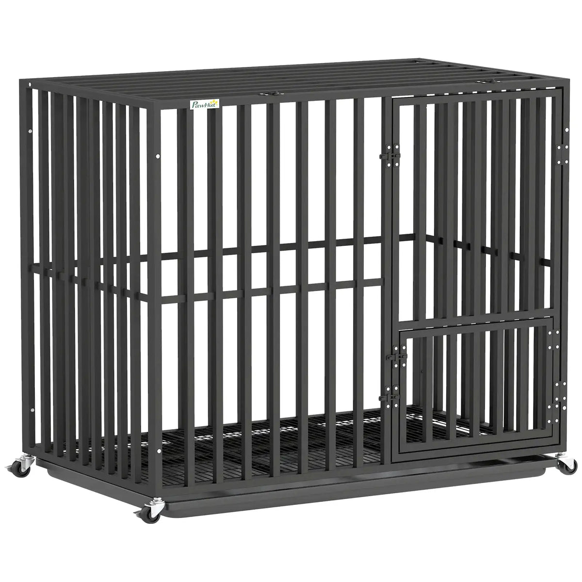 PawHut Heavy Duty Dog Crate, Dog Cage with Wheels for Small Medium Breeds, Metal Pet Kennel with Removable Tray - from PawHut