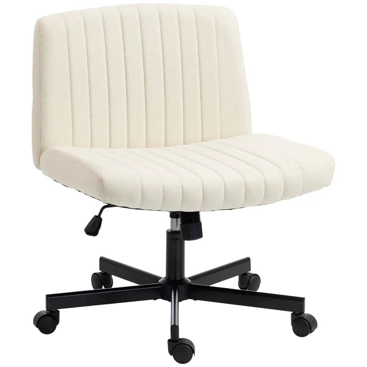 HOMCOM Imitation Linen Criss Cross Legged Desk Chair, Armless Office Chair with Wheels, Green - from HOMCOM