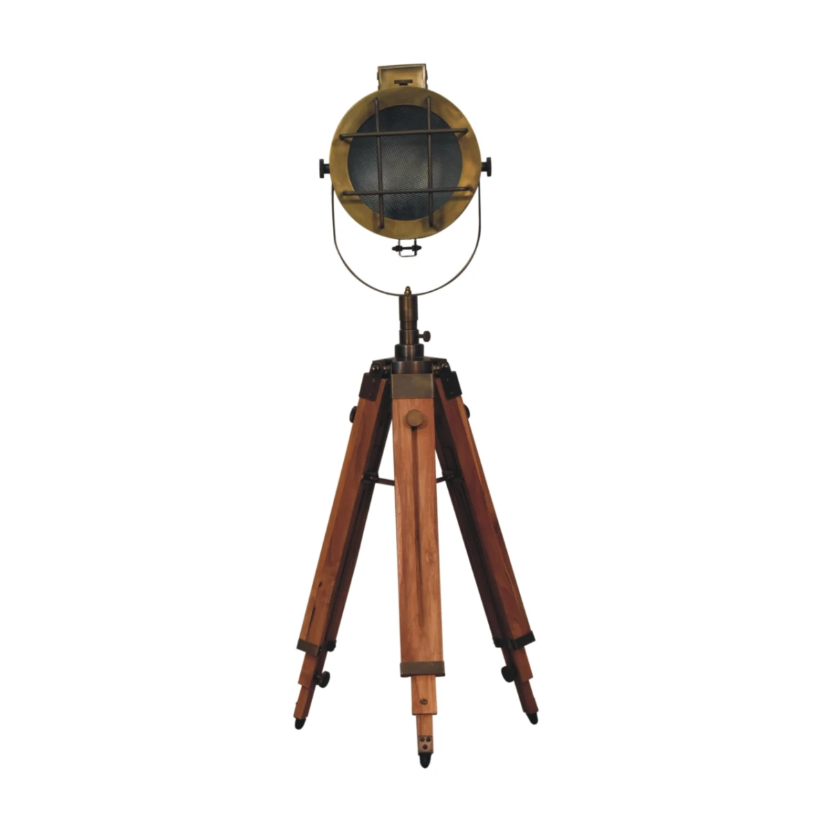 Artisan Furniture Artisan Caged Brass Spotlight Floor Lamp with Tripod Legs for Stylish Home Decor - Lamp