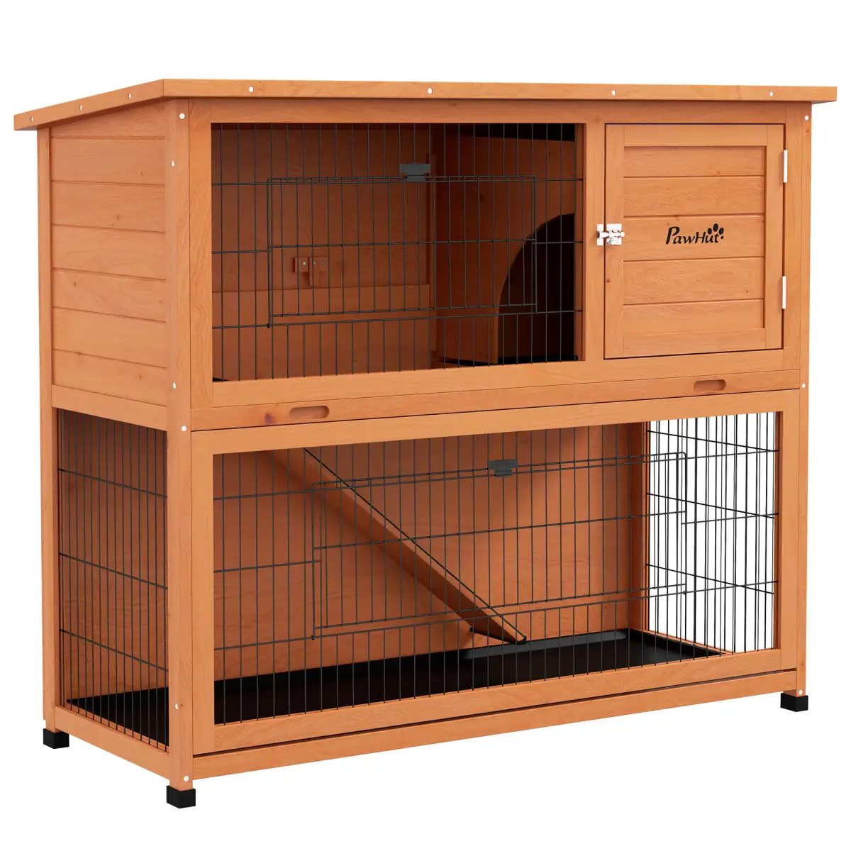 PawHut PawHut Wooden Rabbit Hutch Antiseptic Outdoor, for 1-2 Rabbits, Orange - Rabbit Hutch
