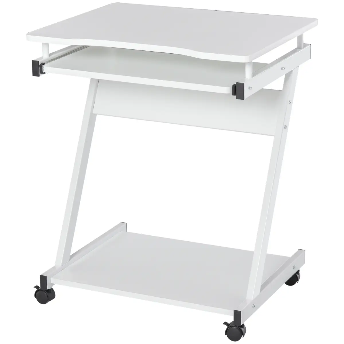 HOMCOM Computer Desk with 4 Moving Wheels Sliding Keyboard Tray White - Desk