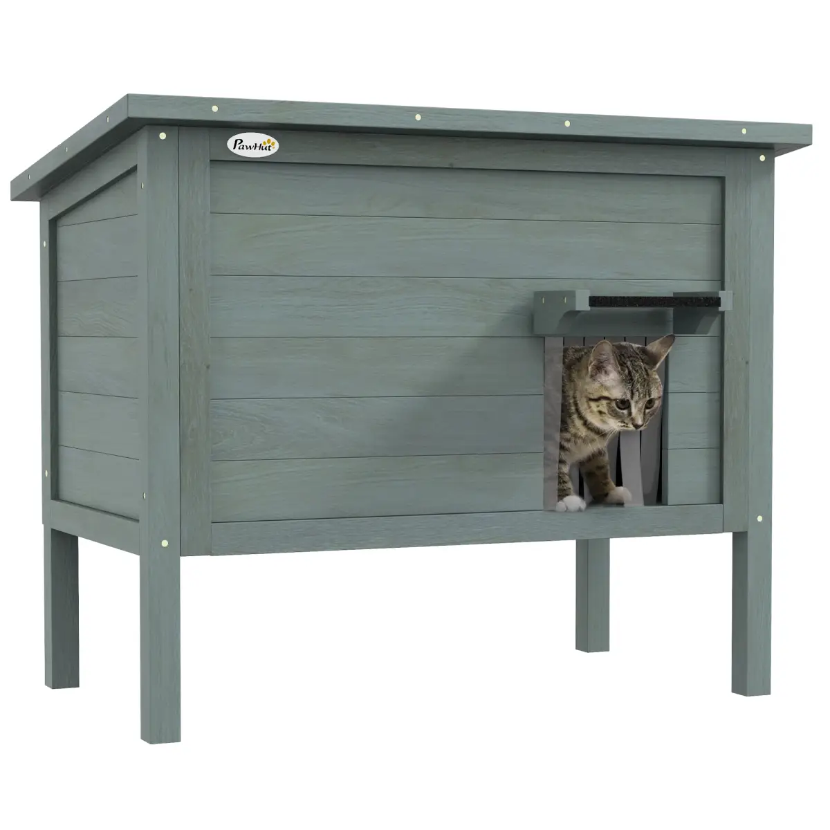 PawHut PawHut Outdoor Feral Cat House Insulated w/ Openable Roof - Charcoal Grey - Cat House