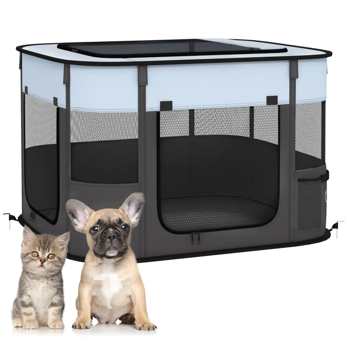PawHut PawHut Portable Dog Pen for Puppies, Rabbits, Kittens, Guinea Pigs - Grey - Pet Playpen