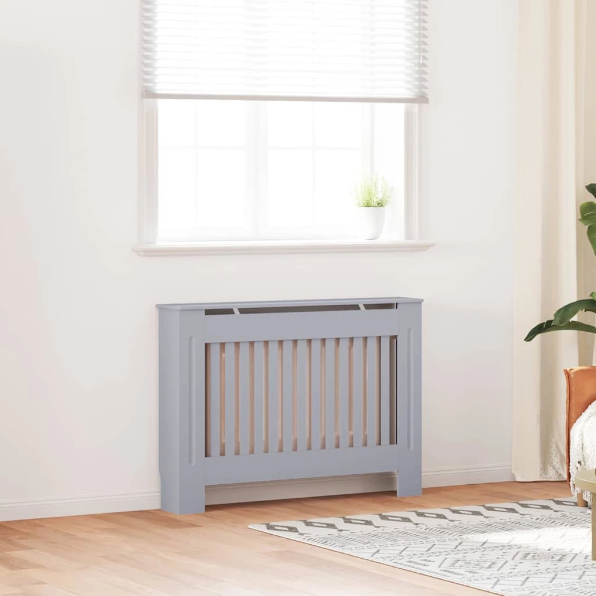 vidaXL vidaXL Radiator Cover Set 112 x 19 x 81.5 cm Grey Engineered Wood Slatted Front for Living Room - Radiator