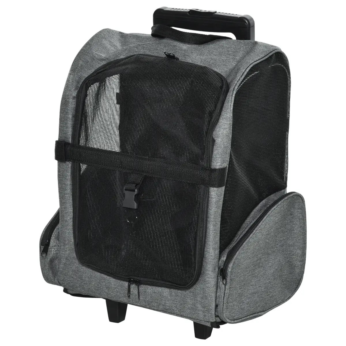 Pawhut Pet Travel Backpack Bag Cat Dog Carrier w/ Trolley and Telescopic Wheel Grey - Pet Carrier
