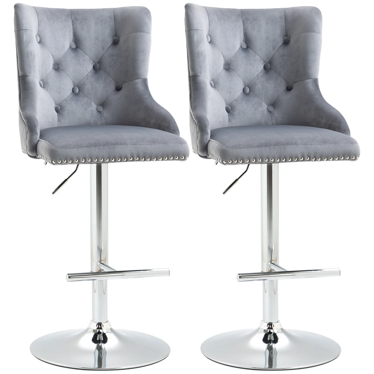 HOMCOM Adjustable Bar Stools Set of 2, Swivel Bar Chairs w/ Back Footrest, Grey by HOMCOM